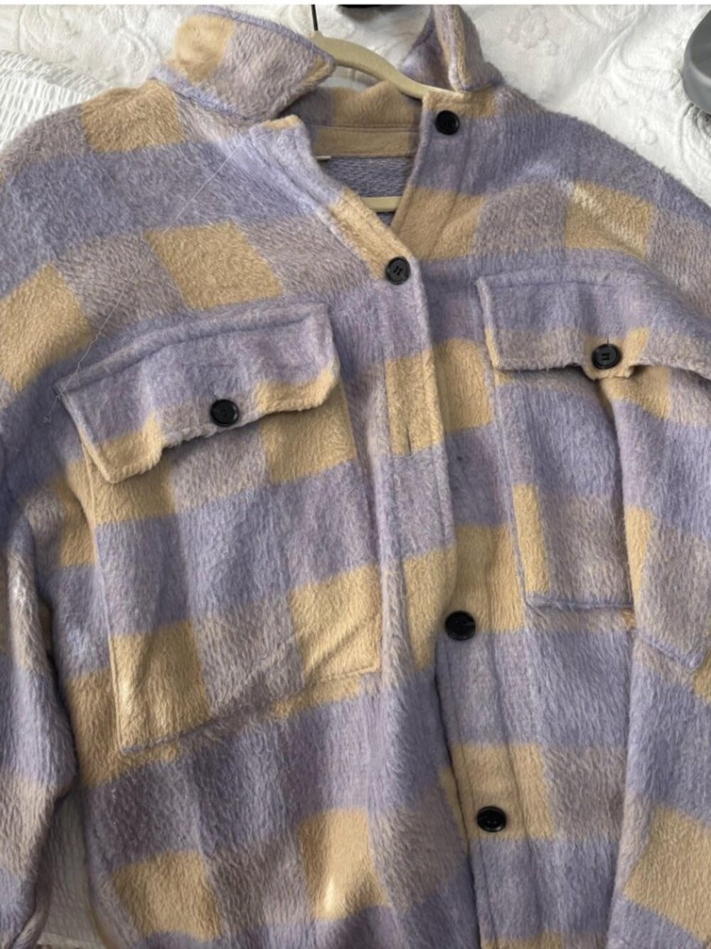 Oversized Plaid Shacket Women's Large Button Front Jacket Cozy Layer